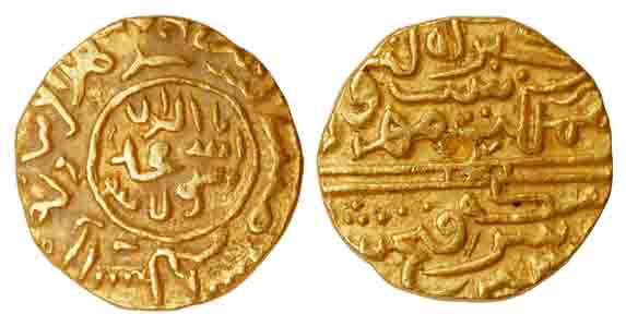 Fath Shah, Gold, Tanka, Kashmir mint, AH frozen 851, Kalima on obv, legend in two dividers