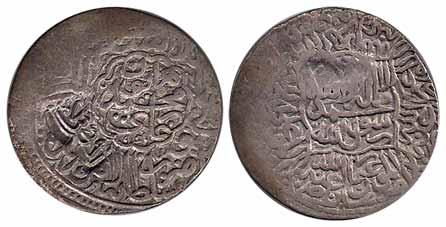 Timurids, Kamran Mirza, Silver, Shahrukhi, Counter-marked adl kamran badshah ghazi on the 