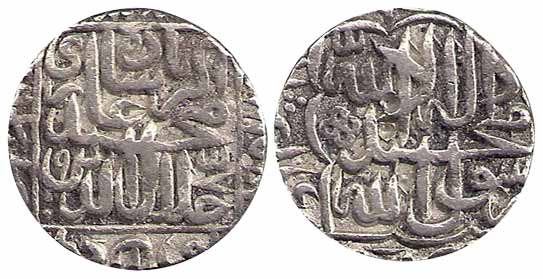 Akbar, Silver, Rupee, Agra Mint, Kalima type, AH 985, mint name at bottom on rev. Very Fin