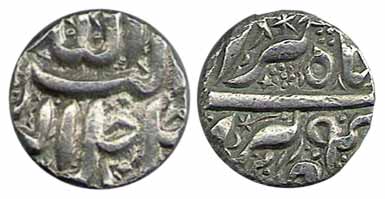 Akbar, Silver, Rupee, Berar Mint, Allahu Akbar type, Ilahi 4x, Mihr Month, name of the min