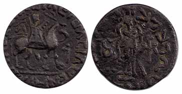 Indo-Scythians, Azes, Copper, 8.98 g, a horseman walking to right with Greek legend on obv