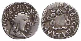 Satavahanas, Vasithiputa Pulumavi, Silver, portrait issue, ornate bust of the ruler to rig