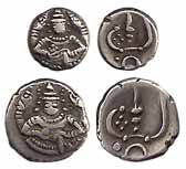 Silver (2), 1 &amp; 2 Puttun, seated Lakshmi on obv (KM 5, 6). Very Fine, Scarce. 2 coins