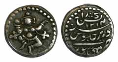 Wodeyars, Anonymous, Silver, ¼ Rupee, Pavali, dancing Krishna (Chamunda) on obv, Persian l