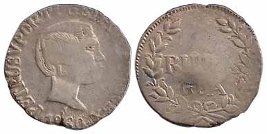 Goa, Pedro V, Silver, Rupia, 1860 (KM 279). A small cut mark on the date, Fine+, Rare.