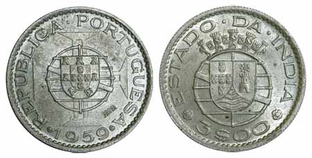 Machine Struck, Decimal Coinage, 3 Escudos, 1959. Proof counter-marked with PROVA. About U