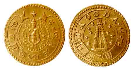 Pagoda, Gold, standing Vishnu on obv and Go Puram on rev, ND, 1808-15 issue (KM 304). Extr
