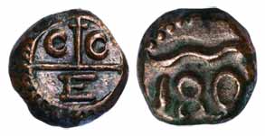 Dudu (10 Cash), Copper, bale mark with CC/E on obv, date with wavy lines on rev, 180(1) (K