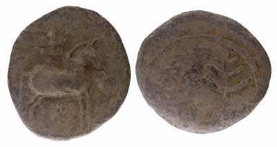 Ikshvakus, Lead, horse type, a horse standing to right with a Shrivatsa symbol on its back