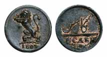 Copper, Cash, Lion to left on obv, 1803, machine struck (KM 315). About UNC, Scarce.