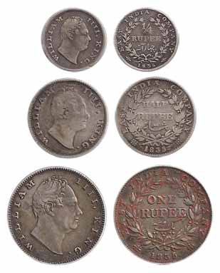 William IV, Silver (3), Set of 3: Rupee, ½ and ¼ Rupee, 1835. Very Fine, Rare as a set of 