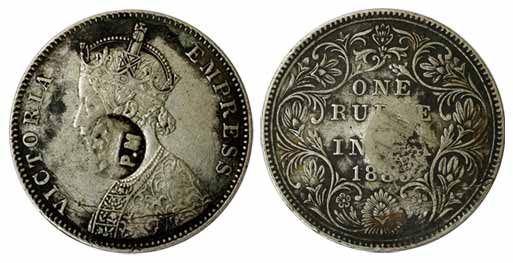 Victoria Empress, Mozambique, Silver, Rupee, 1889, Bombay Mint, a crown and PM (for Port M