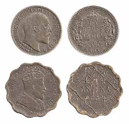 Edward VII, Card (2), Card Money, ¼ Rupee and 1 Anna, 1907. The card Money are the coins t