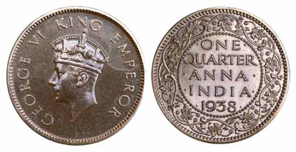 George VI, Copper, ¼ Anna, 1938. Proof, Very Rare.