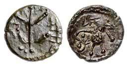 Vishnukundins, Copper, 1.97 g, a four-branched tree on obv, a crude form of a lion to left