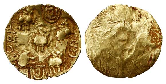 Chalukyas of Kalyana, Someshwara Trailokyamalla, Gold, Pagoda, a lion to right in the cent