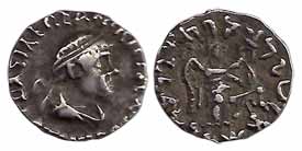 Indo-Greeks, Artemidorus, Silver, Drachm, bust of the king to right on obv, Goddess Nike t