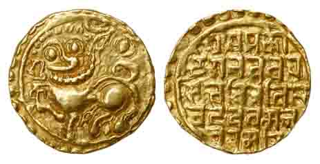 Kadamabas of Hangal, Shivachitta, Gold, Pagoda, lion to left and obv, Nagari legend on rev