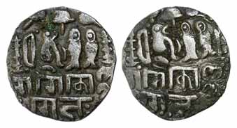Rajendra Chola, Silver, 4.17 g, Gangaikonda type with the famous one tiger and two fish sy