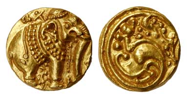 Gangas of Talkad, Gold, Elephant Pagoda, an ornate elephant standing to right with an Umbr