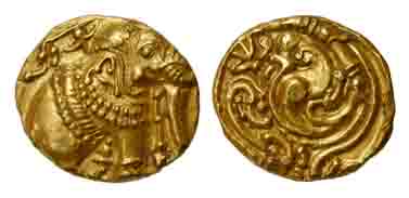 Gangas of Talkad, Gold, Elephant Pagoda , an ornate elephant standing to right with decora