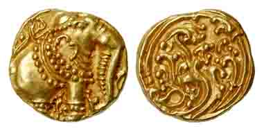 Gangas of Talkad, Gold, Elephant Pagoda , an ornate elephant standing to right with two Ka