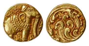 Gangas of Talkad, Gold, Elephant Pagoda, an ornate elephant standing to right with two Kan