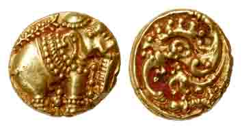 Gangas of Talkad, Gold, Elephant Pagoda, an ornate elephant standing to right with a tree 