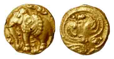 Gangas of Talkad, Gold, Elephant Pagoda, an ornate elephant standing to Left with minute s