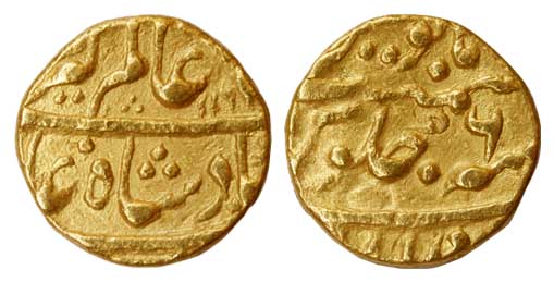 Alamgir II, Gold, Mohur, mint name off flan, AH 116x/6. About Very Fine.