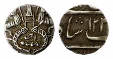 Naisr ud din Haider Shah, Silver, 1/8 Rupee, arms on obv, AH 124x/Ahad (KM 180). Very Fine