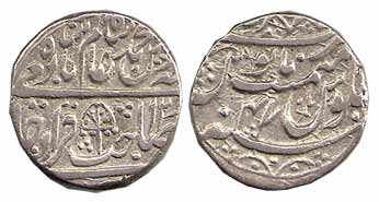 Muzaffargarh Mint, Silver, Rupee, in the name of Shah Aam II, AH 12xx/47, umbrella as a mi