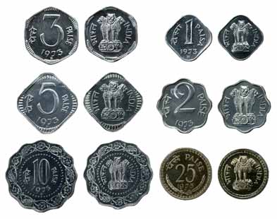 Loose Proof coins, 1973, 1 Paisa, 2, 3, 5, 10 and 25 Paise coins, Bombay Mint. All Proof b