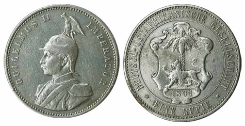 German East Africa, Silver, Rupee, 1891. About Very Fine, Scarce.