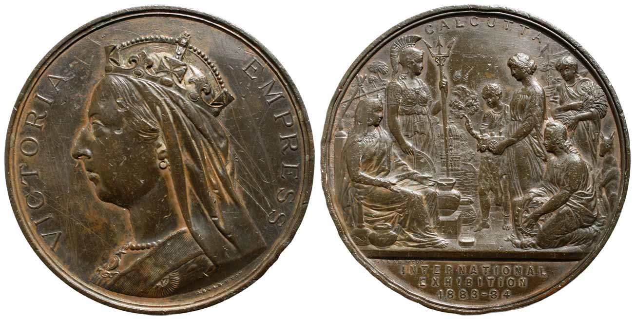 Victoria, Copper, 249 g, Calcutta International Exhibition, 1883-84. Some dents on edge, A