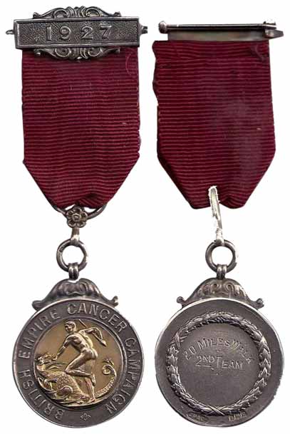 British Empire Cancer Relief Medal, Silver, 1927, golden central and silver outer ring of 