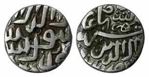 Akbar, Silver, Tanka, Malwa issue of Ujjain region, Kalima on obv, his name, title and dat