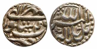 Akbar, Silver, Rupee, Sitpur Mint, Allahu Akbar type, Ilahi 49, Mihr Month (KM 93.18). Dee