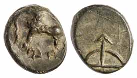 Western Kshatrapas, Nahapana, bell Metal, 4.99 g, Junnar-Lion type, a standing lion to lef