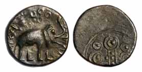 Satavahanas, Kochiputra Satakarni, Copper, 2.89 g, an elephant standing to right on obv, U