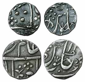Vafgaon Mint, Silver (2), ½ and ¼ Rupee, mint name off flan, RY 12 on first coin. Very Fin