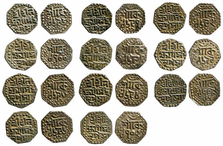 Silver (11), ¼ Rupee, Lakshmi Simha, SE 1692, 1693, 1694, 1695, 1696, 1697, 1698, 1699, 17