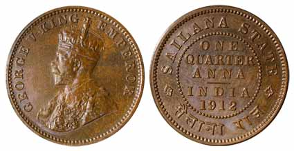 Jaswant Singh, Copper, ¼ Anna Proof, 1912, with the name and portrait of George V on obv, 