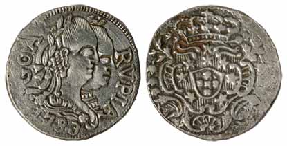Goa, Pedro III &amp; Maria, Silver, Rupia, 1783, double bust on obv, crowned arms on rev (