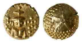 Star Pagoda, Gold, Standing Tirupati Balaji on obv, a five-pointed star on a granulated re