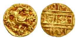 Vijayanagara Empire. Achyutaraya, Gold, ½ Pagoda, Gandabheranda type, the mythical eagle w
