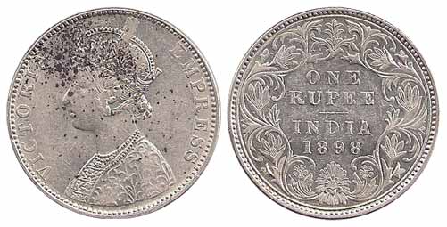 Victoria Empress, Silver, Rupee, 1898, Obv C2, rev I, B incused for Bombay Mint (Prid 184)