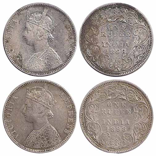Victoria Empress, Silver (2), Rupee, 1898, Obv C2, rev I, B incused for Bombay Mint (Prid 