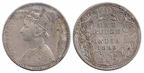 Victoria Empress, Silver, Rupee, 1898, Obv C2, rev I, B incused for Bombay Mint; the unit 