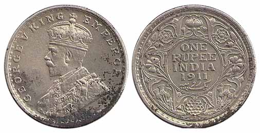 George V, Silver, Pig Rupee, 1911, Bombay Mint. About Very Fine, Scarce.